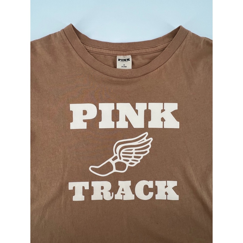 PINK Victoria's Secret Track Graphic T-Shirt Brown Women's Medium